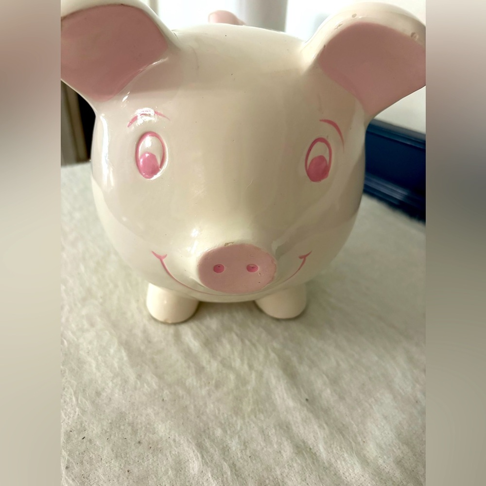 Vintage porcelain Adorable Pink and White Piggy Bank